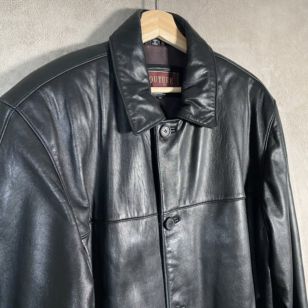 Vintage Black Lamb Leather Car Coat Mens M Couture by J Park Full Zip Button Up - Picture 5 of 16